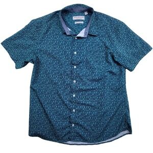 Nick Graham Mens XL‎ Shirt Blue Floral Print Modern Fit Short Sleeve Button Up
